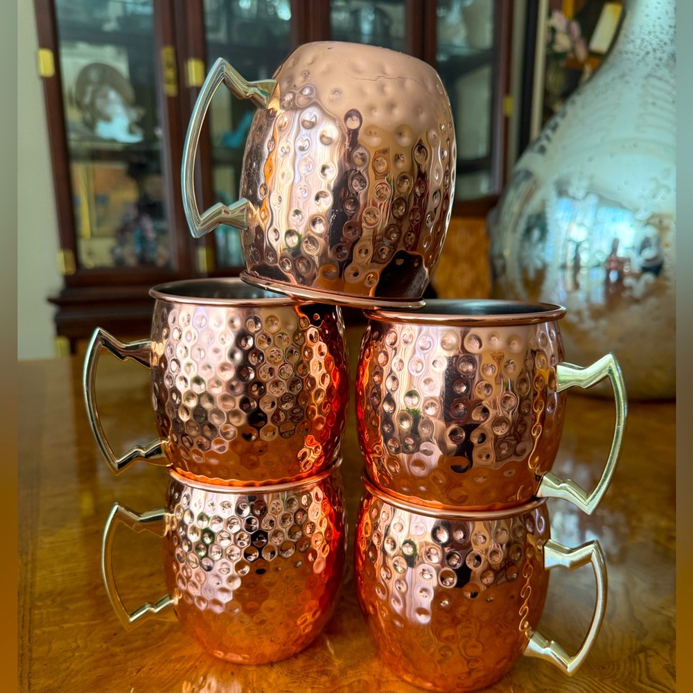 Moscow Mule-Hammered Copper Mugs - Set of 5 - Picture 2 of 5